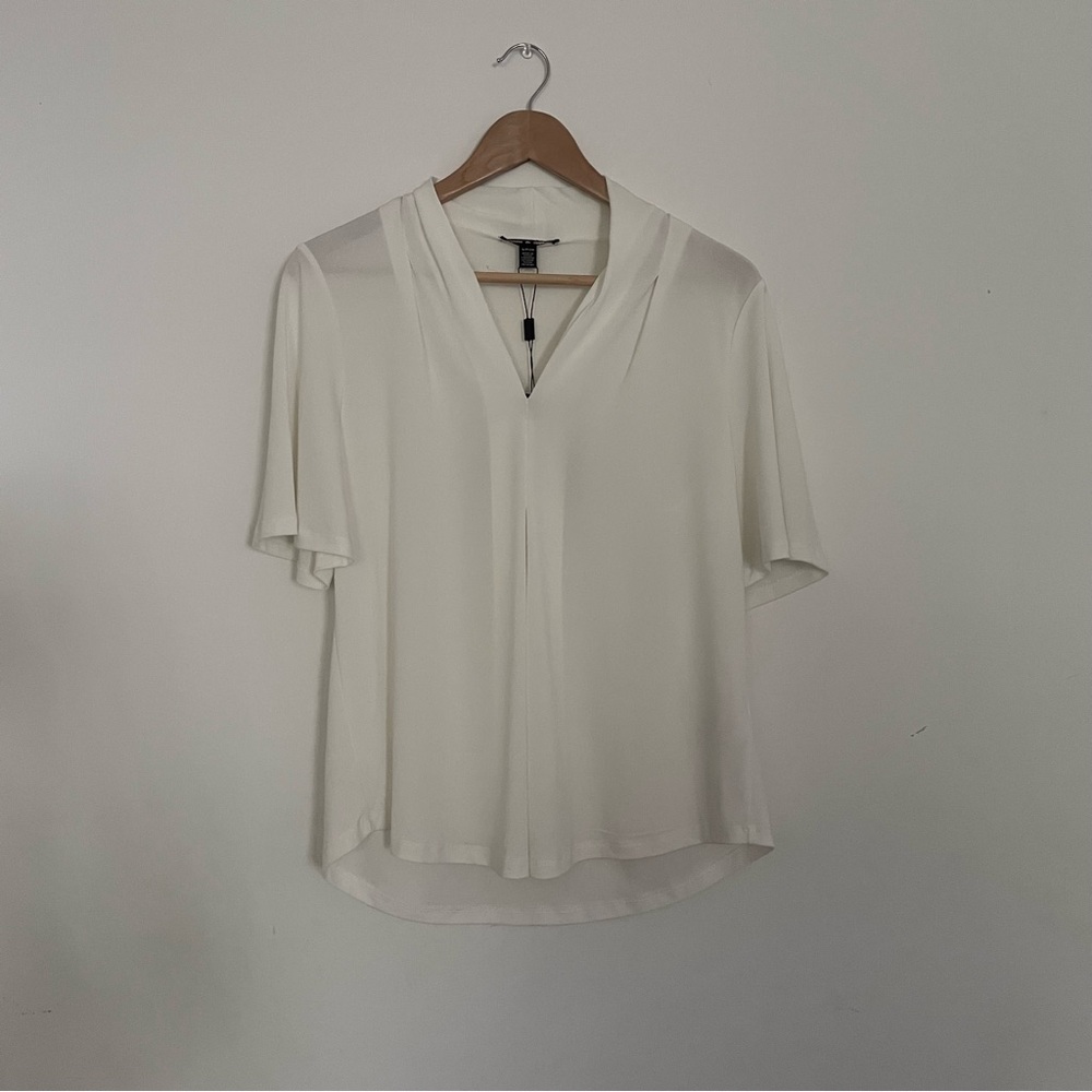 Cable & Gauge White Relaxed Notched Collar Blouse